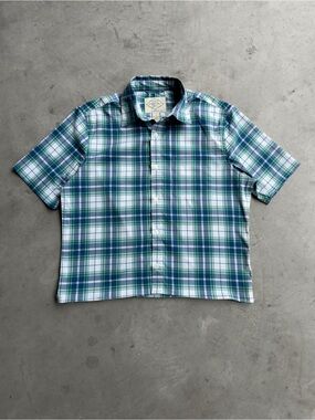 Vintage Cropped Boxy Plaid Button Up Long Sleeve Shirt - S